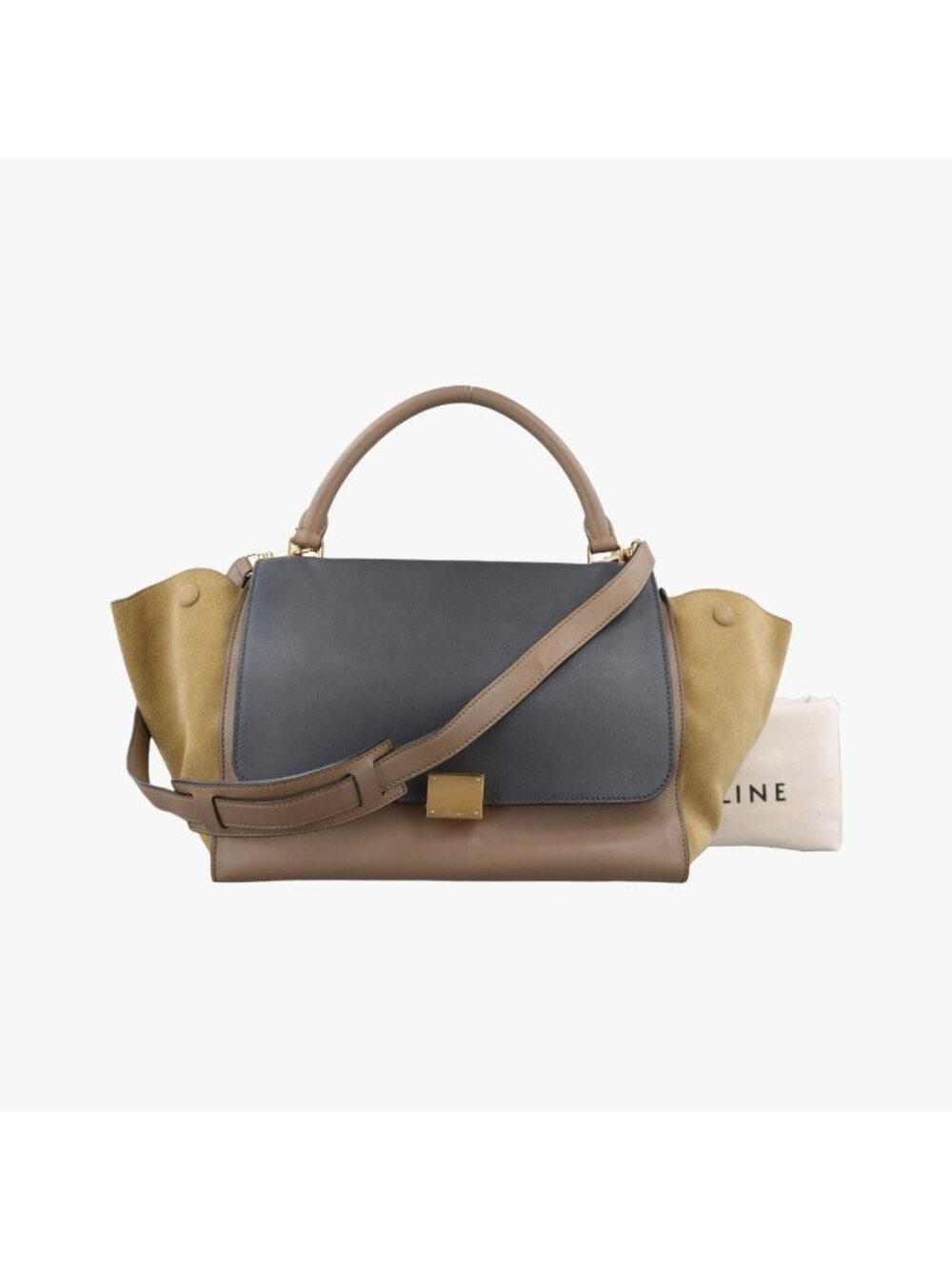 Celine Trapeze Medium Beige Gray Brown Suede Leather Handbag
